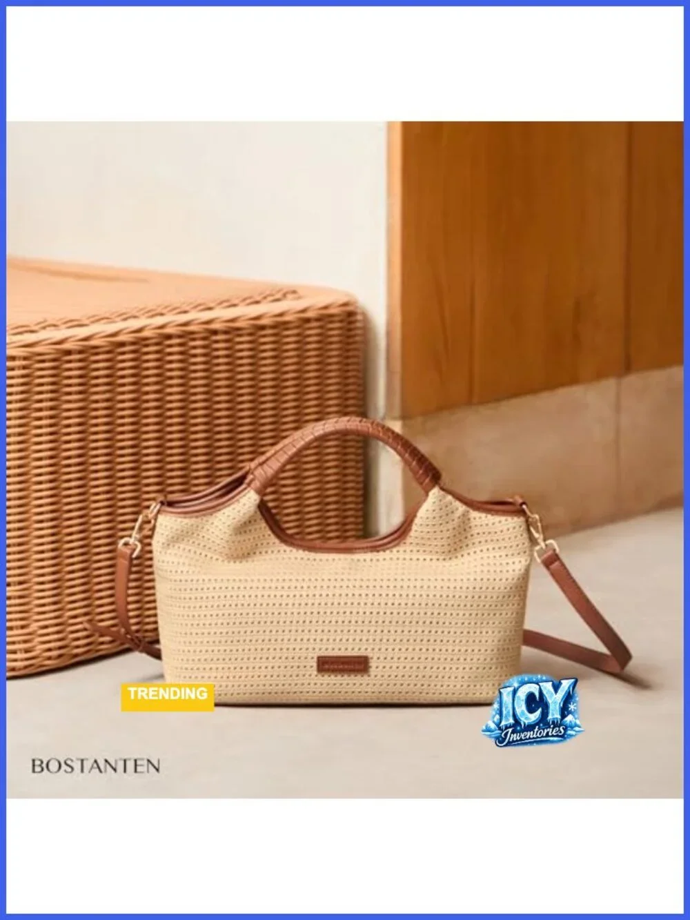 Genuine Leather Satchel Handbag Two Compartments Adjustable Strap